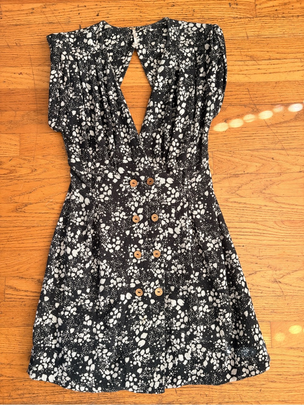 Free People XS Black Cream Open Back Plunge Cotton Mini Dress